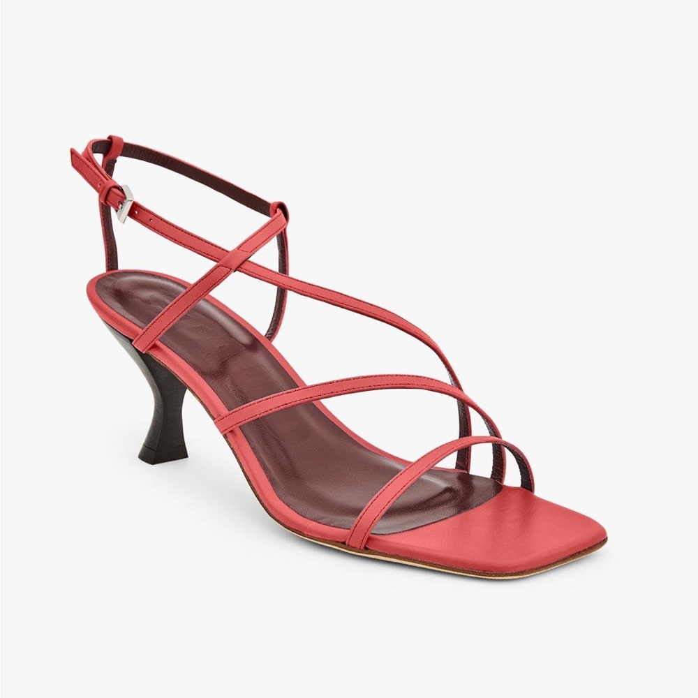 NEW Staud Gita Red Strappy Asymmetrical Heel Sandals - Picture 2 of 5